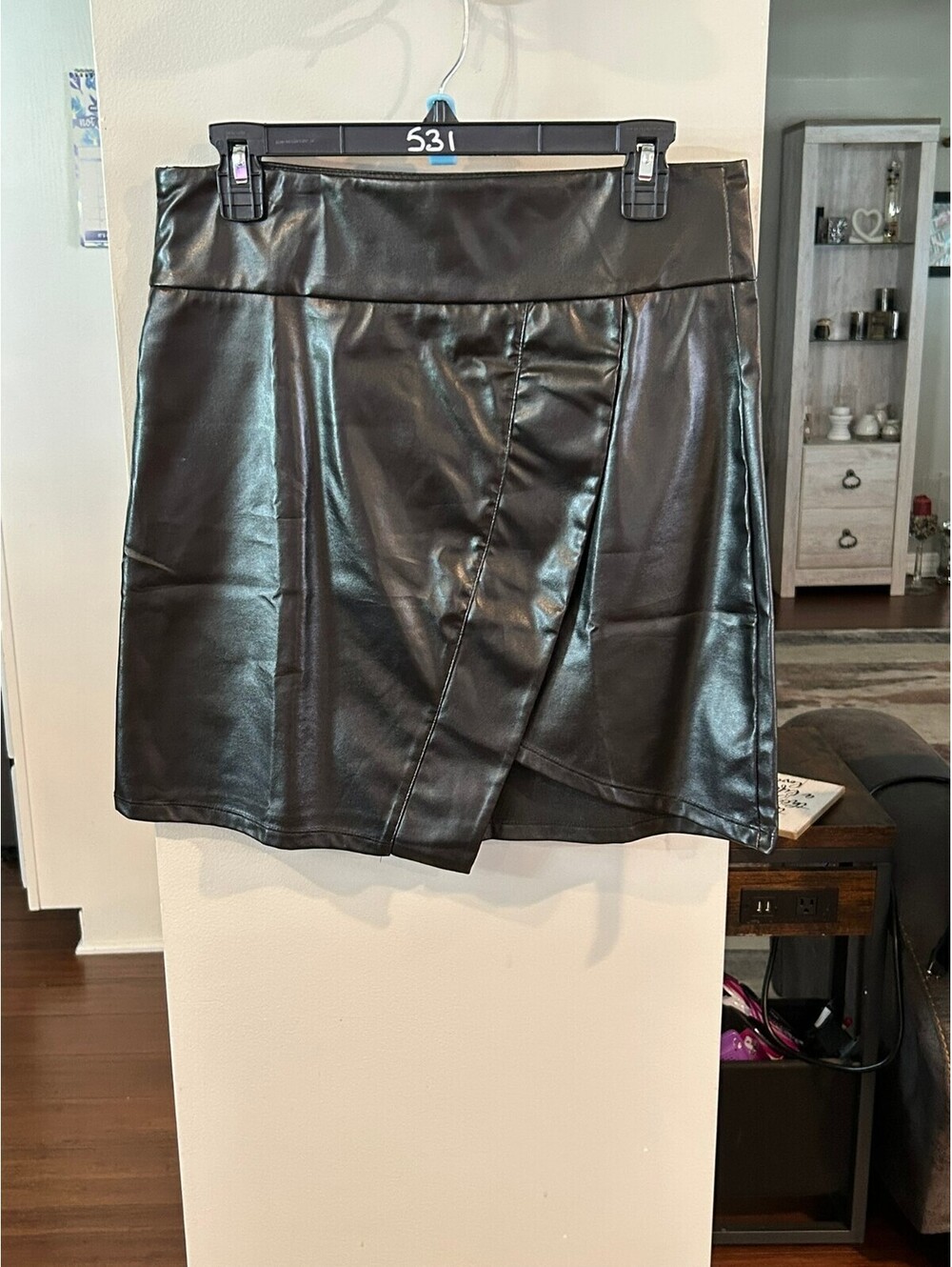 Black Faux Leather Mini Skirt with Wrap Detail